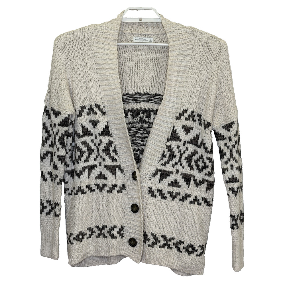 Abercrombie & Fitch Y2K Sweater Cardigan Womens Size Large Off White V-Neck
